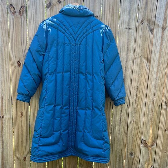 Down Blue Quilted Women's Long Coat Vintage Winter Blue Puffer 80s Rare size 16 - Picture 9 of 16